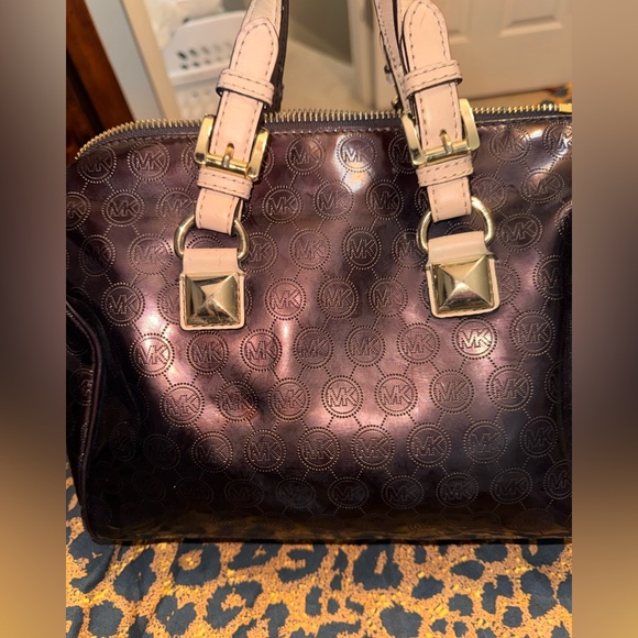 Michael Kors Shiny Brownish Maroon and Gold Handbag - Picture 5 of 10